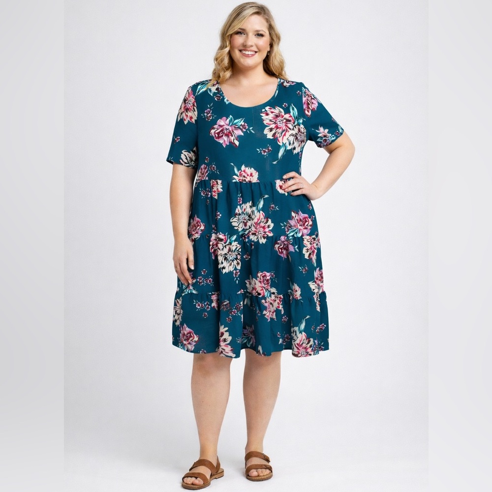 Or FREE! Terra & Sky Tiered Floral Short Sleeve Dress